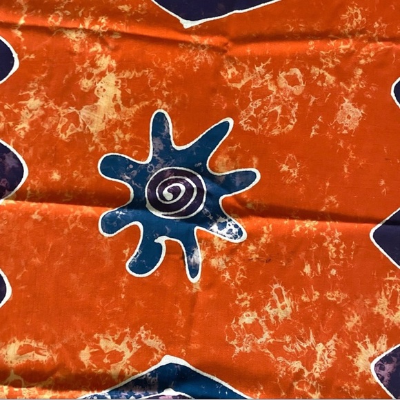 Vintage Indonesian Orange Navy Purple Green Hand Dyed Batik Sarong Pareo Coverup - Picture 5 of 10